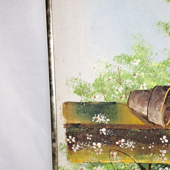 Vintage Garden Scene Wall Art with Gold Frame Signed By LINDA 12x16 - Picture 4 of 16